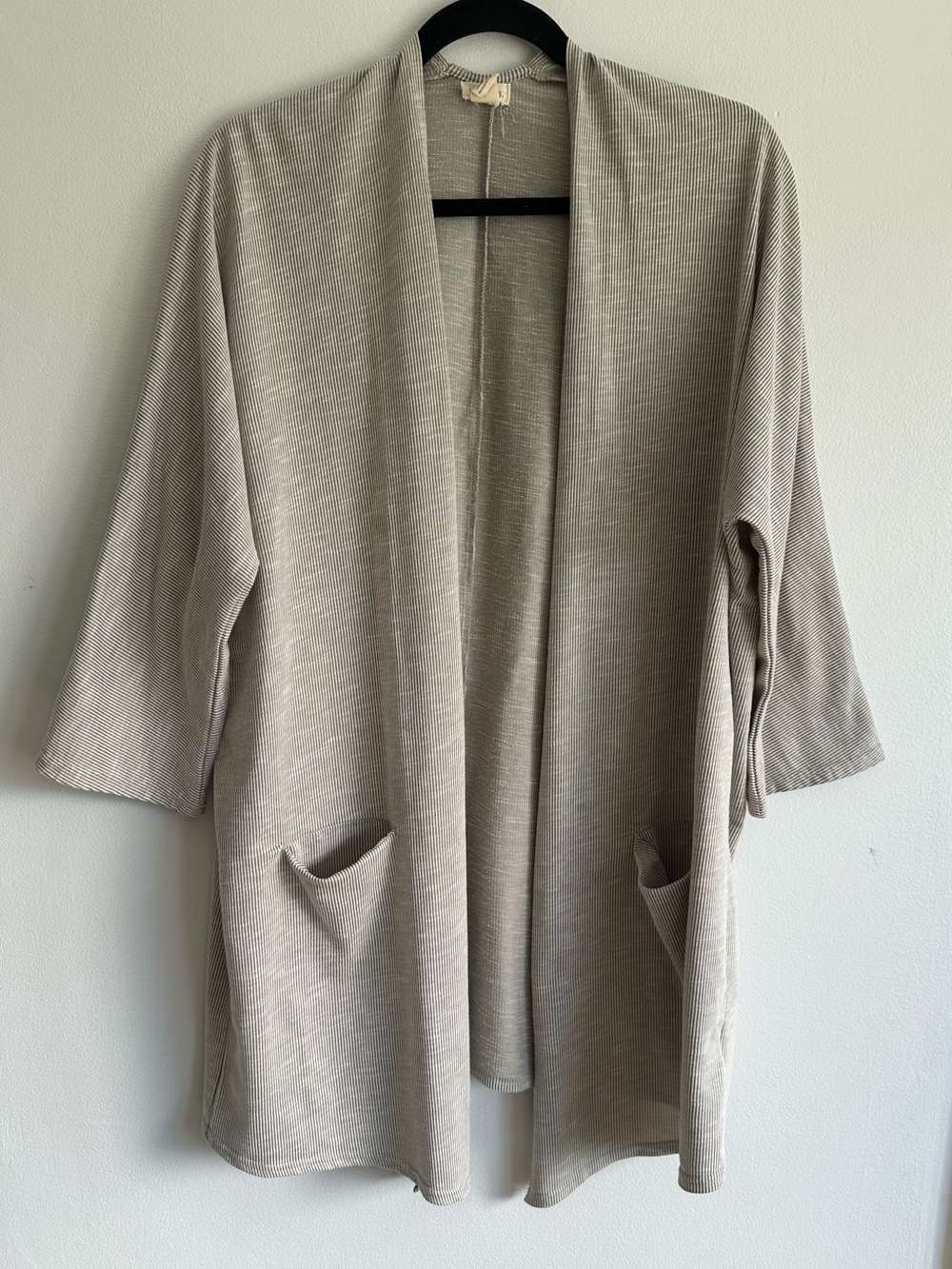 DONNI. Gray Striped Taupe Open-Front Women’s Cardigan Size OS